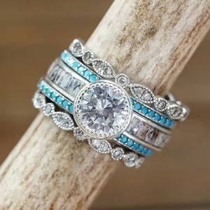 Turquoise & White Topaz Stack Ring Size 7 1/2